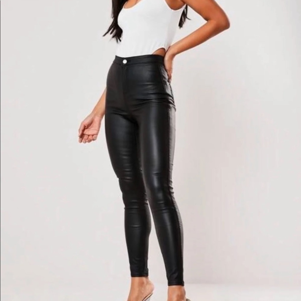 High waisted Leather wax pants